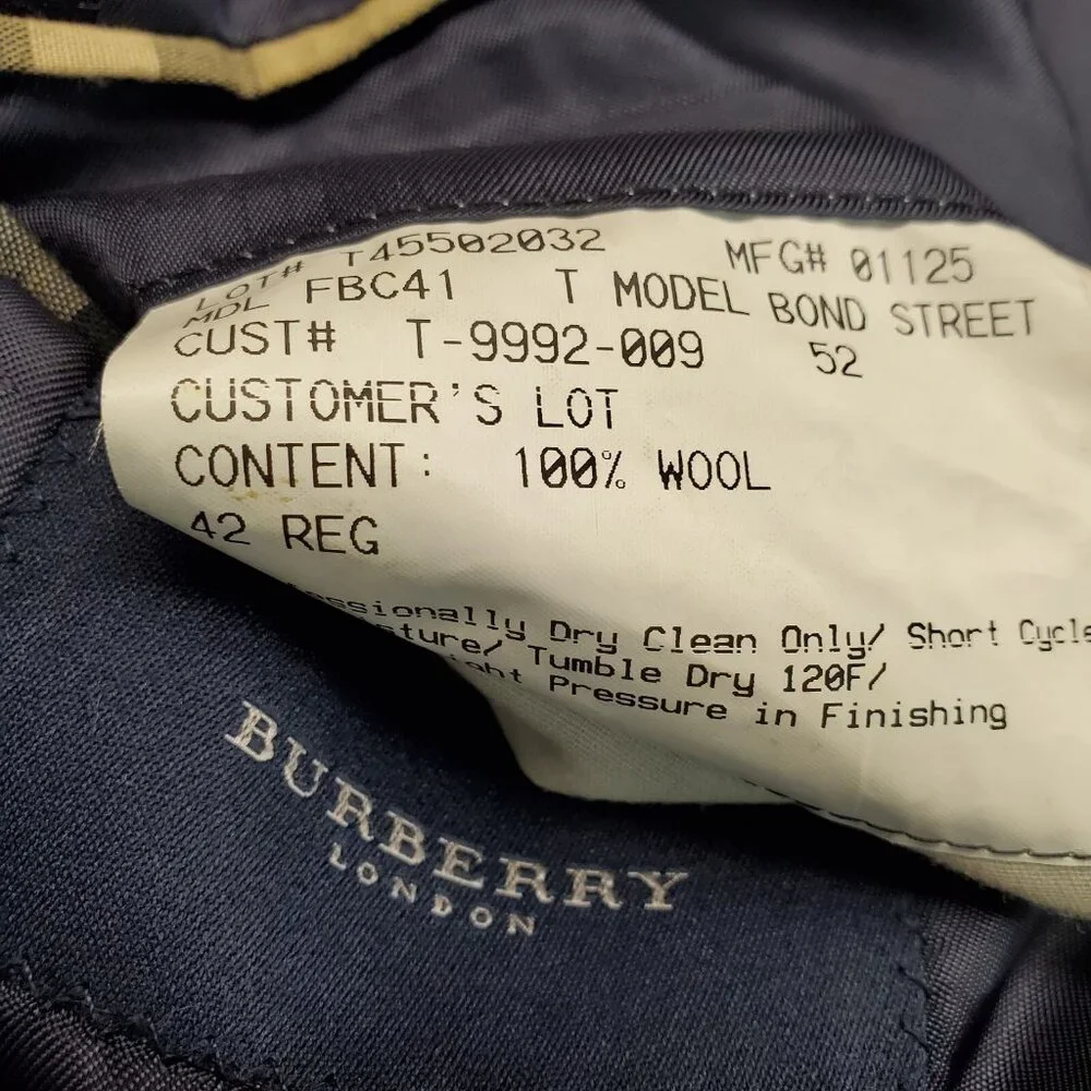 Burberry London Bond Street Navy Blazer 42 R 100% Wool Suit Jacket Sport Coat
